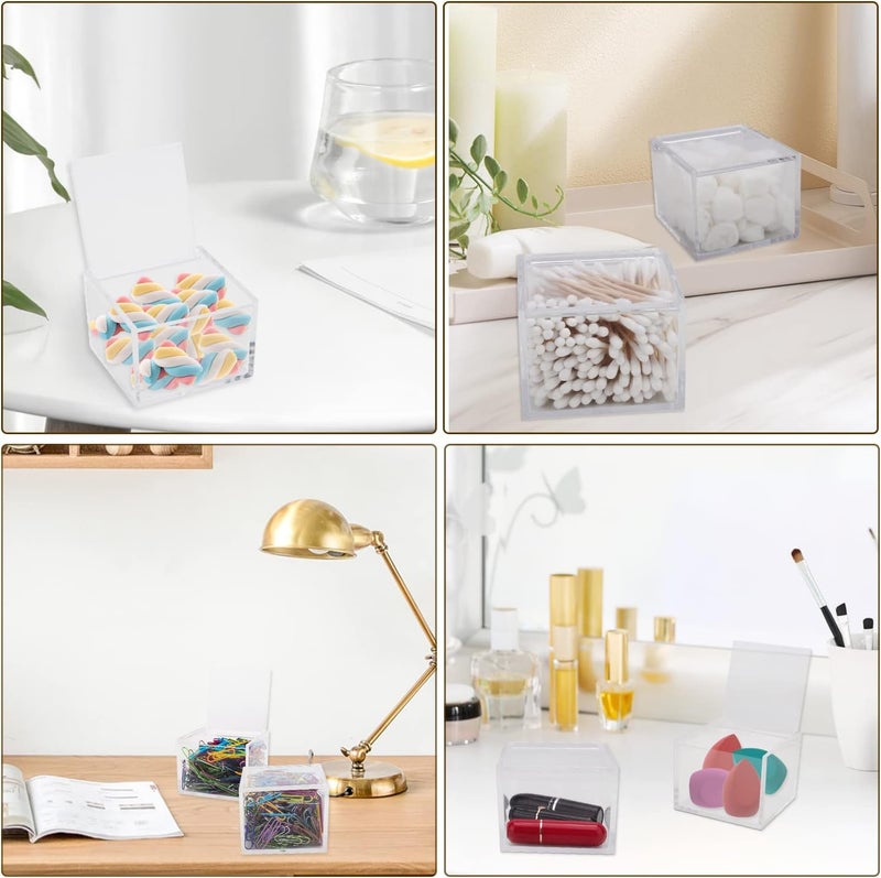 Deoot 2 Pack Small Clear Acrylic Organizer with Lid for Paper Clips,Sticky Note,Qtip,Cotton Balls,Hair Ties Holder Acrylic Box for Home office Bathroom Desk Organizer - Image 5